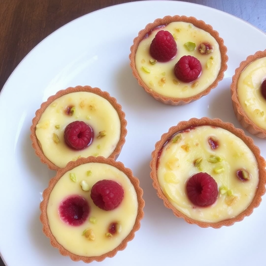 Pistachio and Raspberry Crème Brûlée Tarts