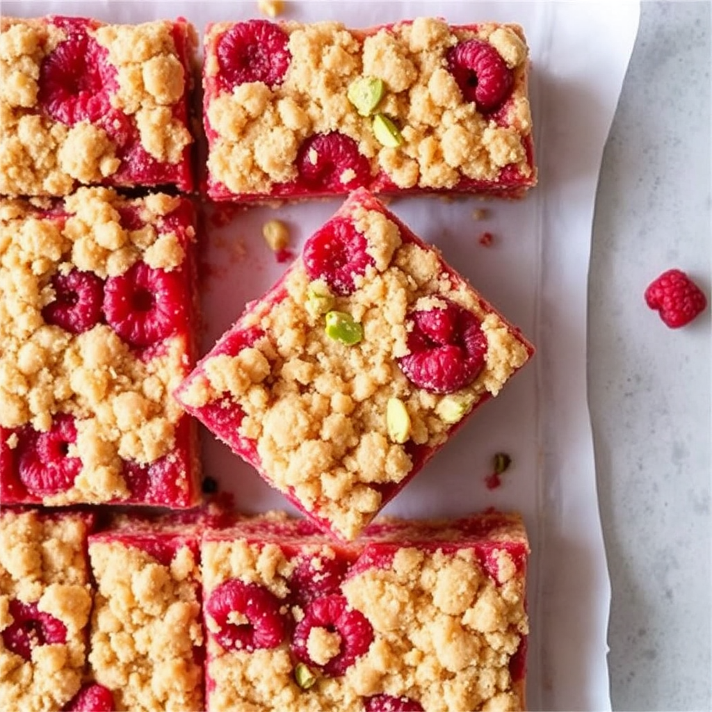 Pistachio and Raspberry Crumble Bars