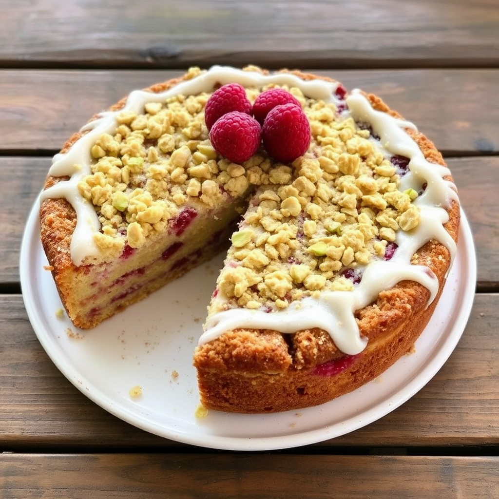 Pistachio and Raspberry Crumble Cake