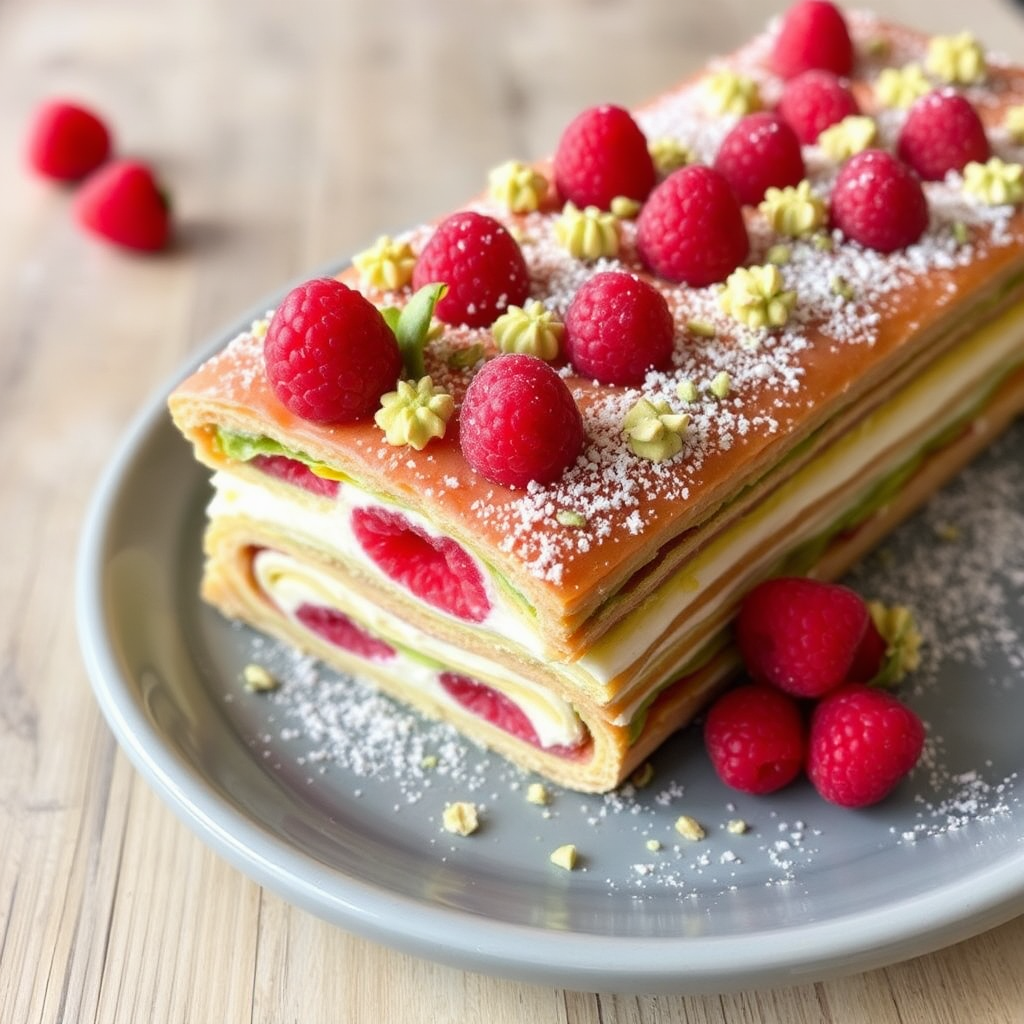 Pistachio and Raspberry Mille-Feuille