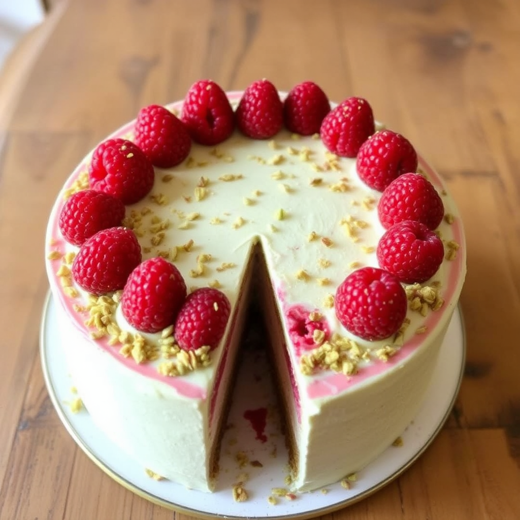 Pistachio and Raspberry Mousse Cake