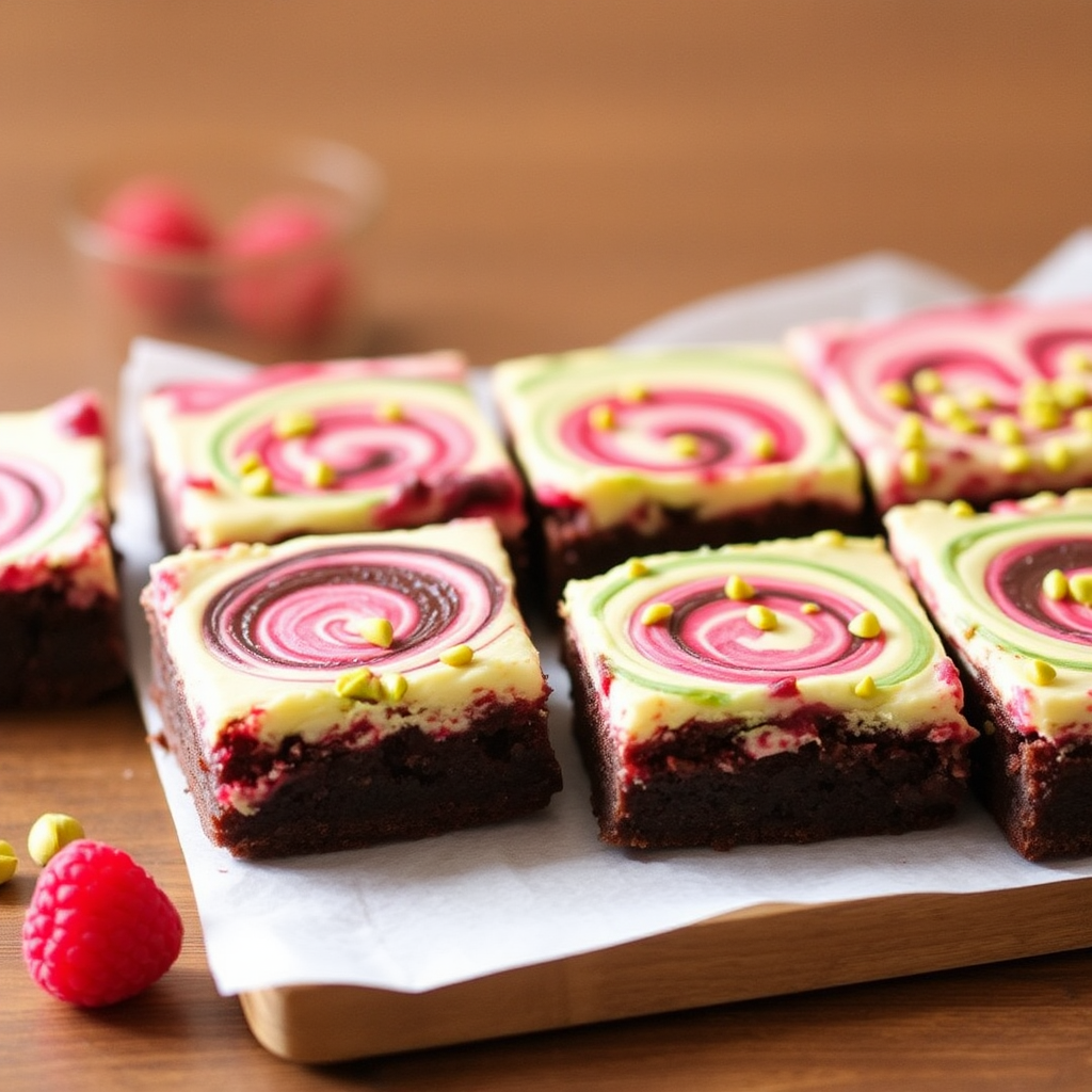 Pistachio and Raspberry Swirl Brownies