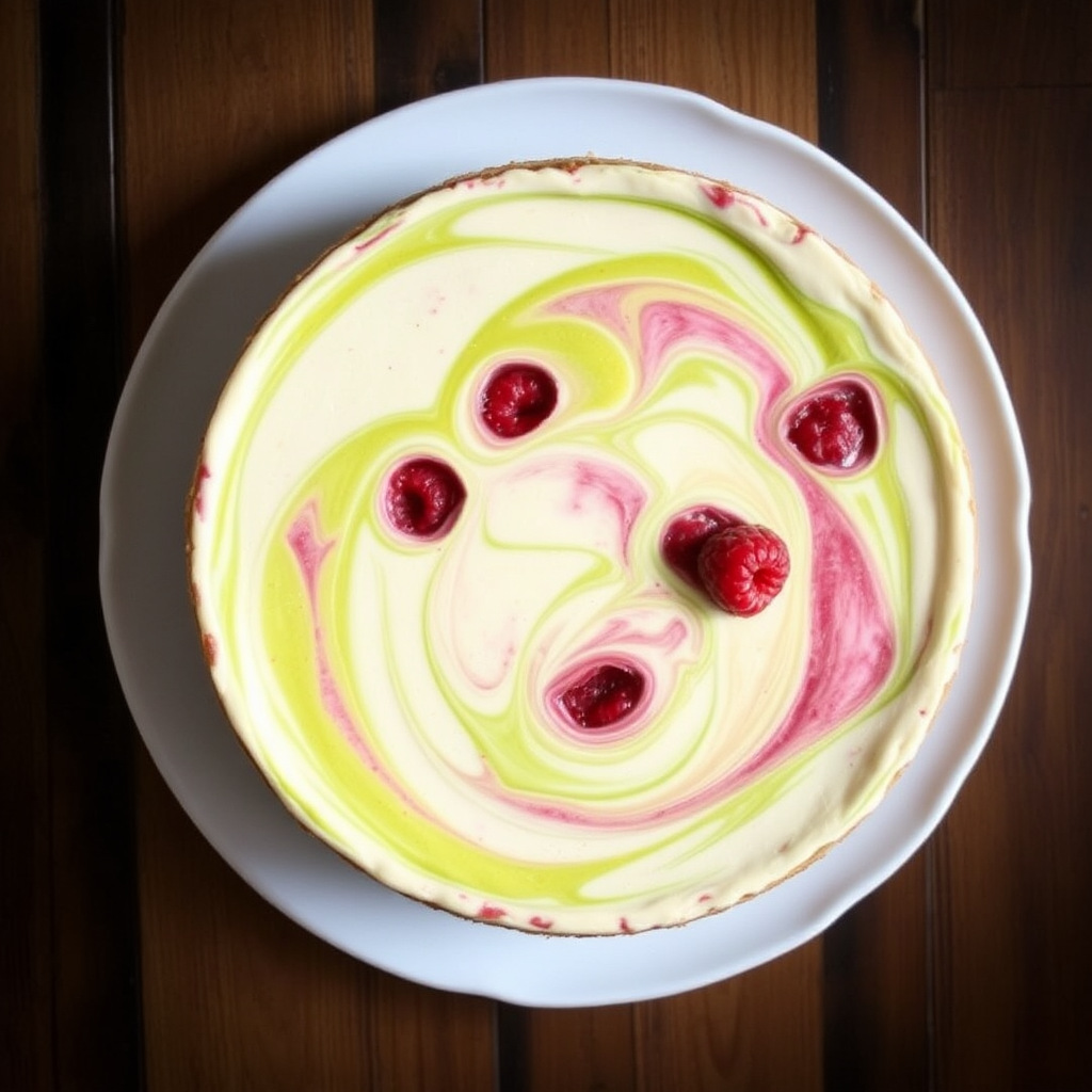 Pistachio and Raspberry Swirl Cheesecake