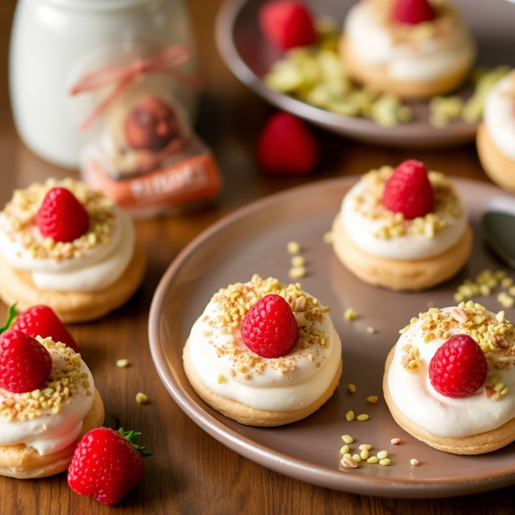 Pistachio and Raspberry Tiramisu Cream Puffs