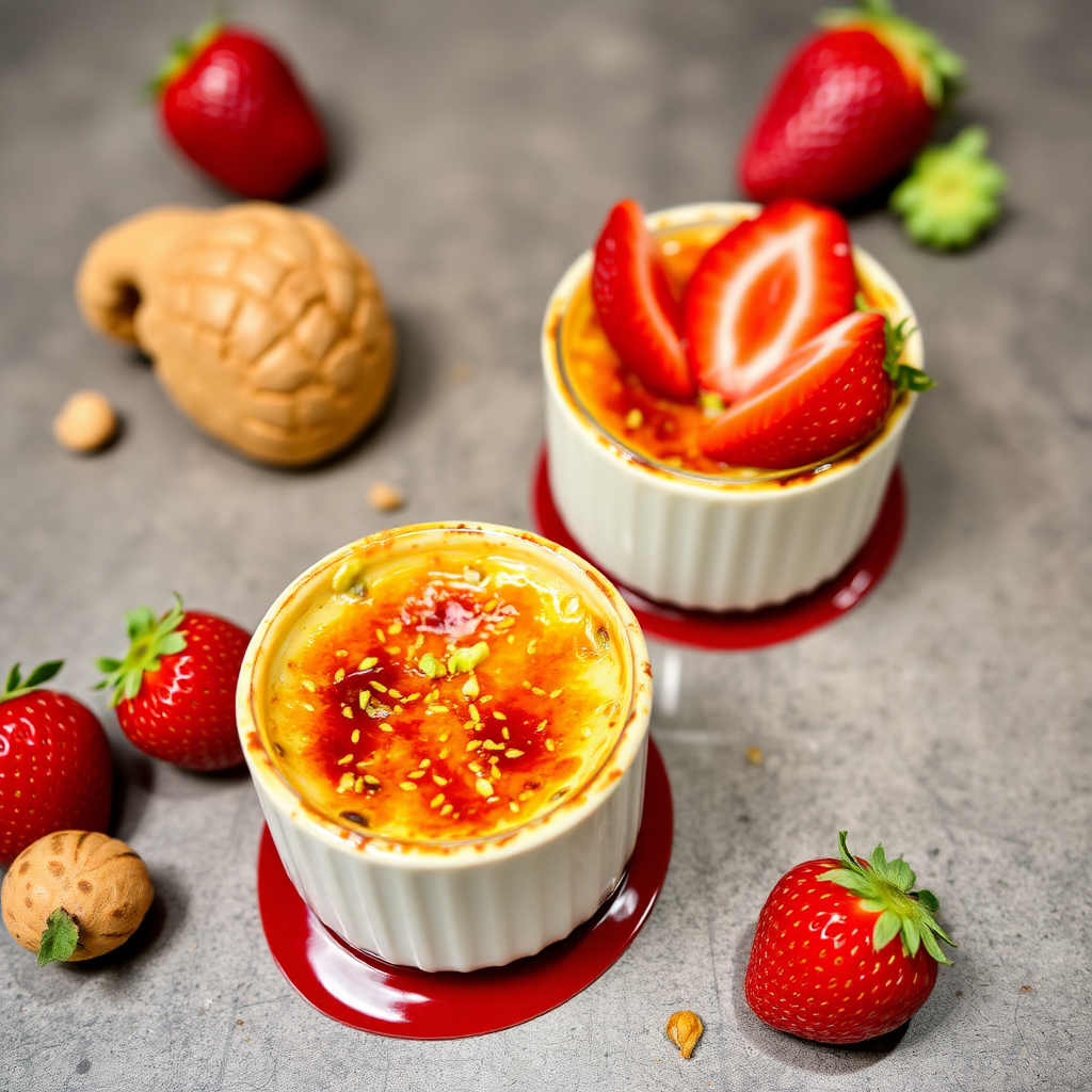 Pistachio and Strawberry Crème Brûlée