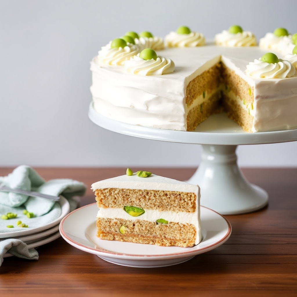 Pistachio and White Chocolate Mousse Cake