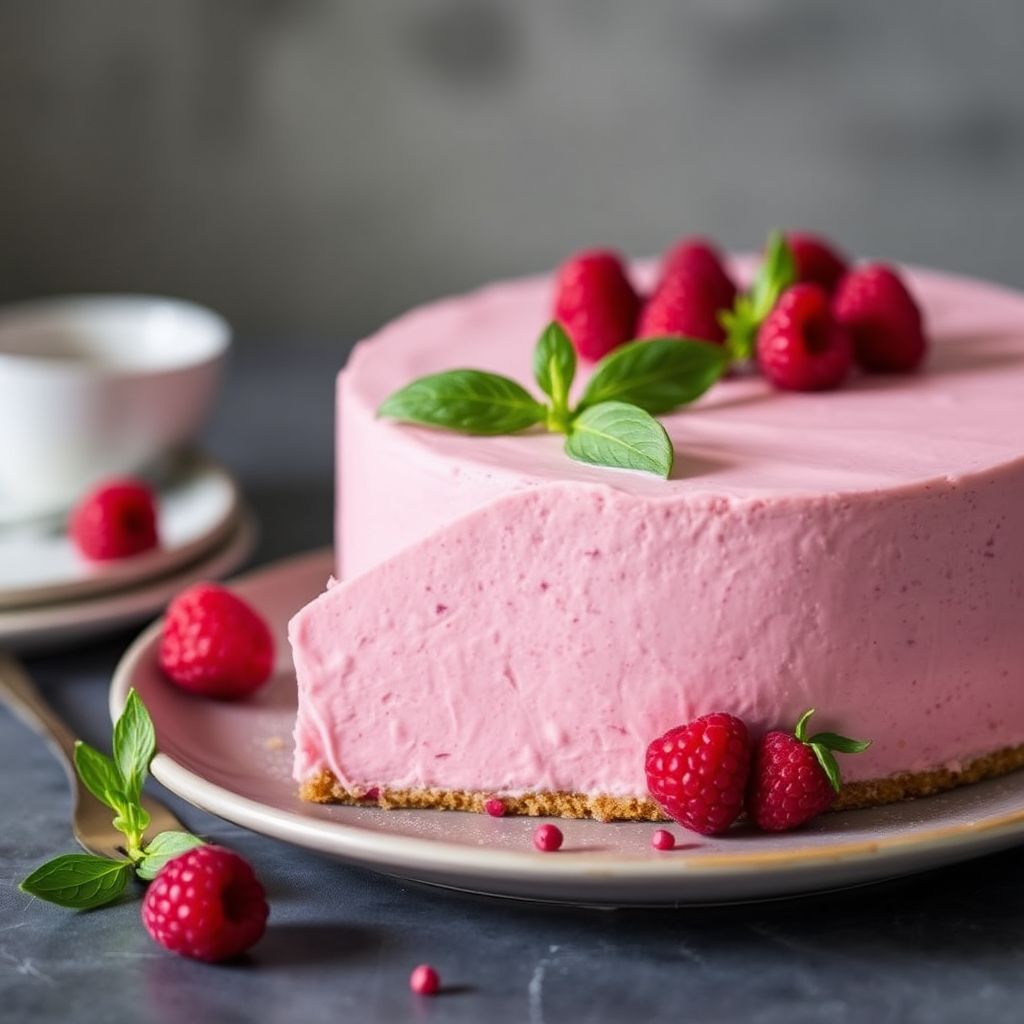 Raspberry Basil Mousse Cake