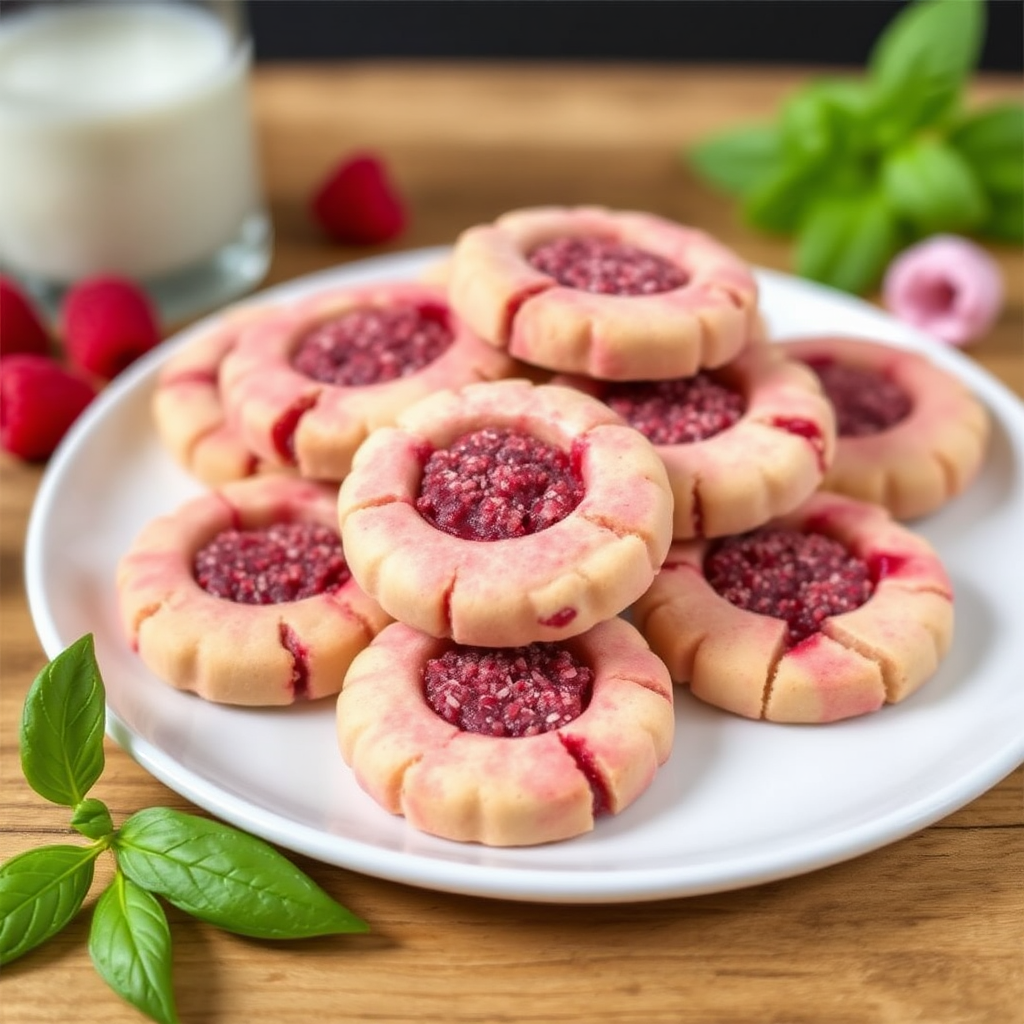 Raspberry Basil Shortbread Cookies