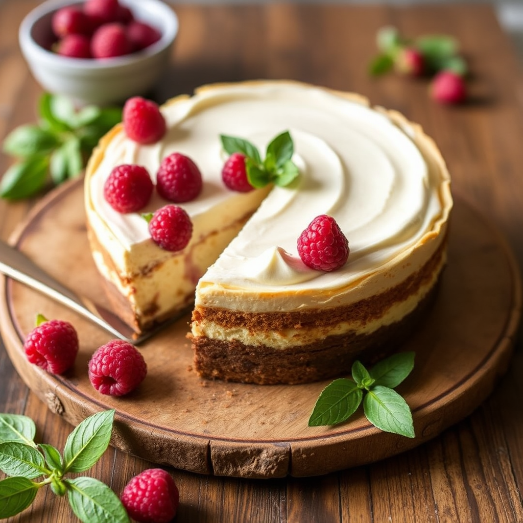 Raspberry Basil Tiramisu Cheesecake