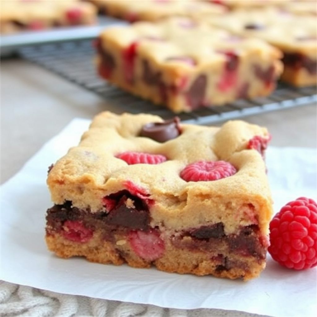 Raspberry Chocolate Chip Cookie Cake Bars