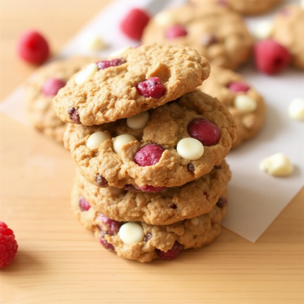 Raspberry Oatmeal Cookies with White Chocolate Chunks