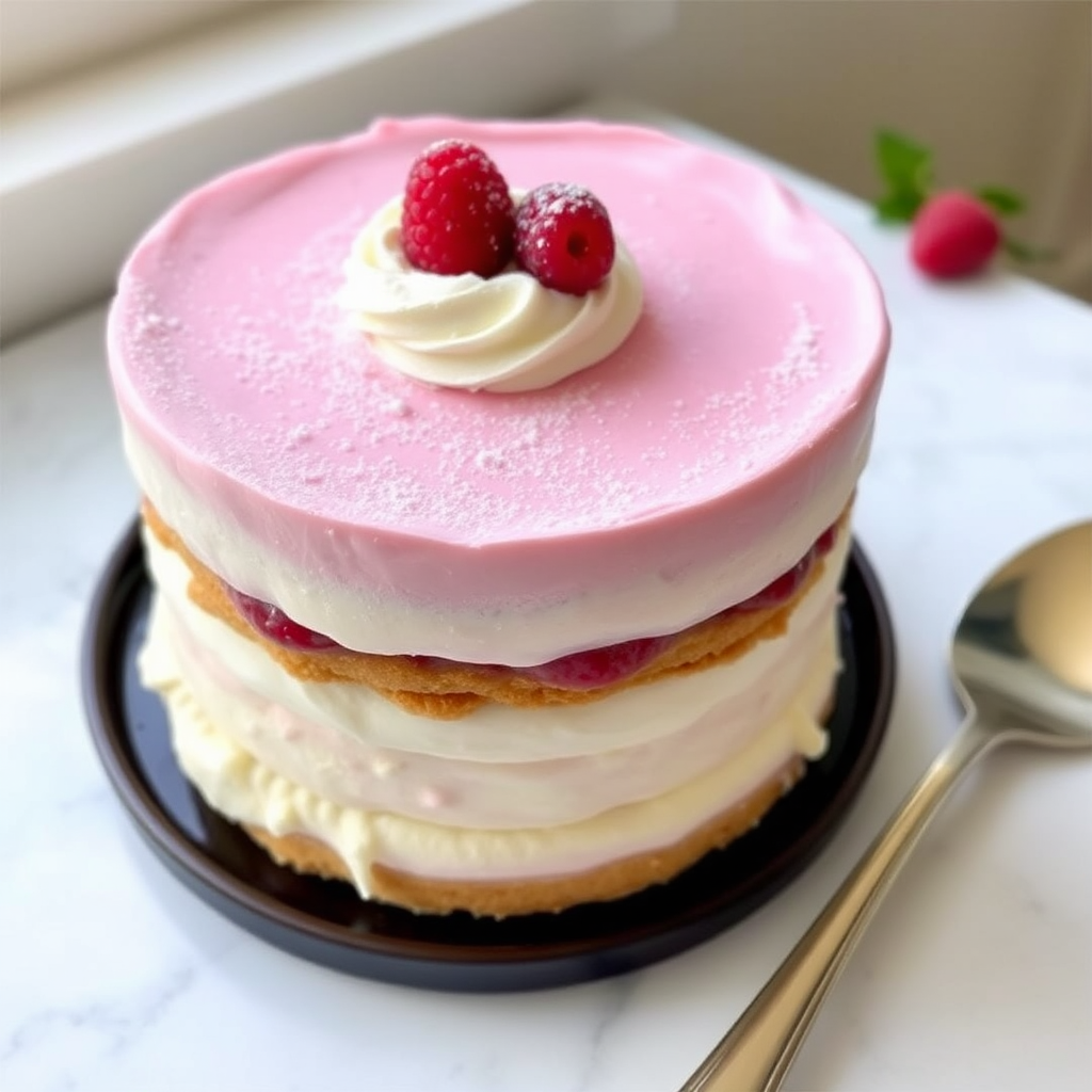 Raspberry Panna Cotta Tiramisu Cake