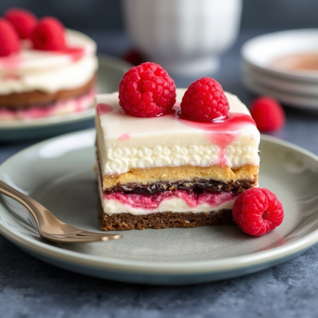 Raspberry Panna Cotta Tiramisu Cheesecake Brownies