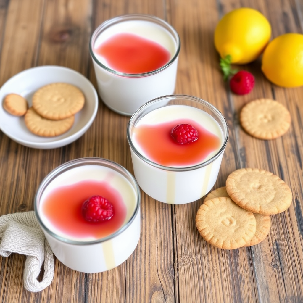 Raspberry Panna Cotta with Lemon Syrup and Shortbread Cookies