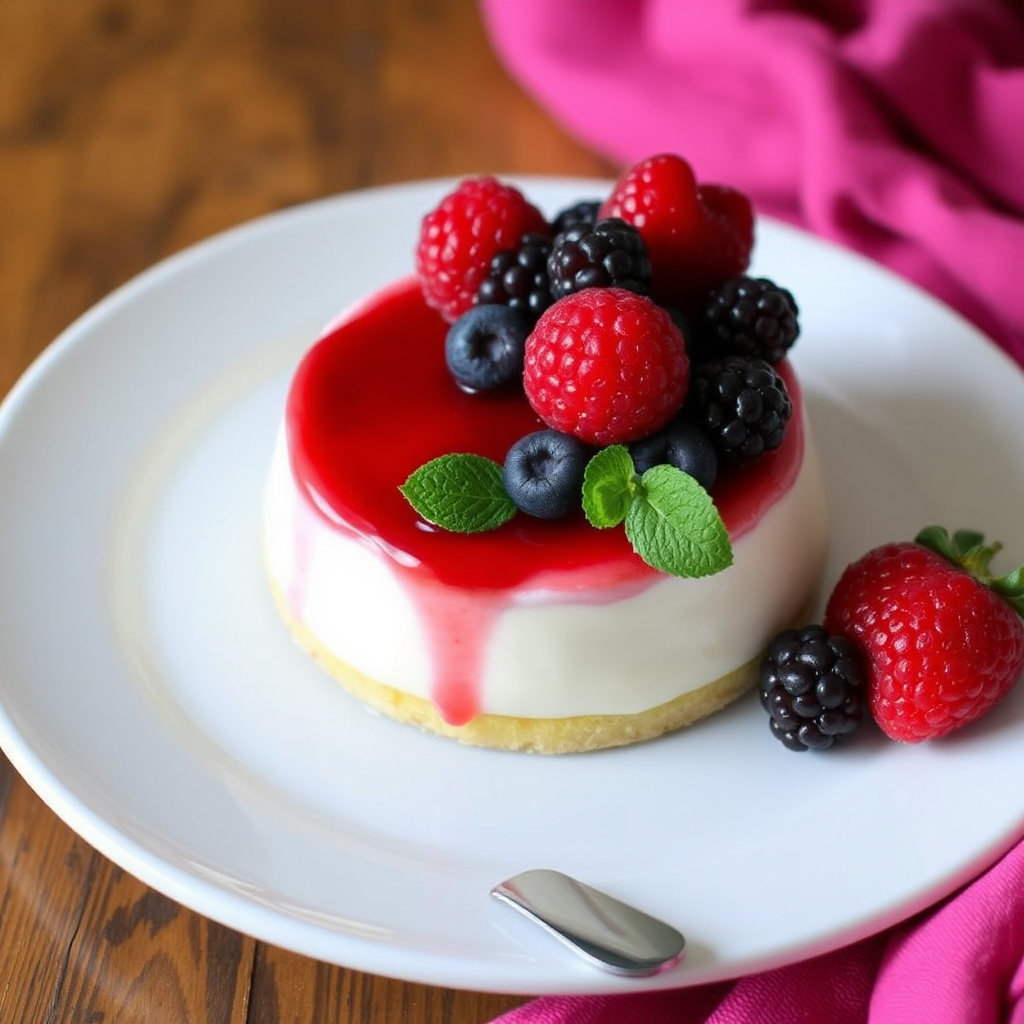 Raspberry Panna Cotta with Shortbread Crust and Fresh Berries