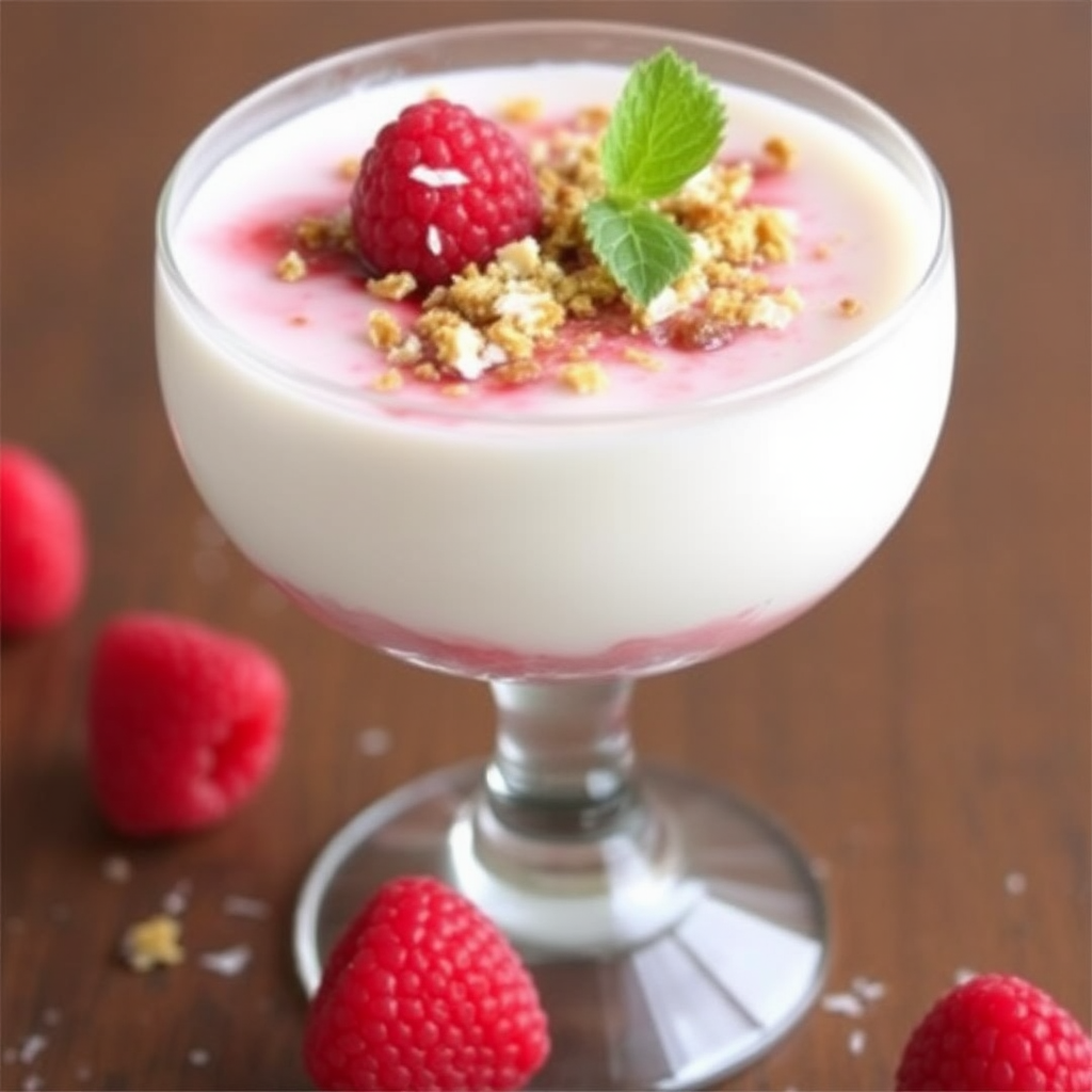 Raspberry Panna Cotta with Toasted Coconut and Pistachio Crumble