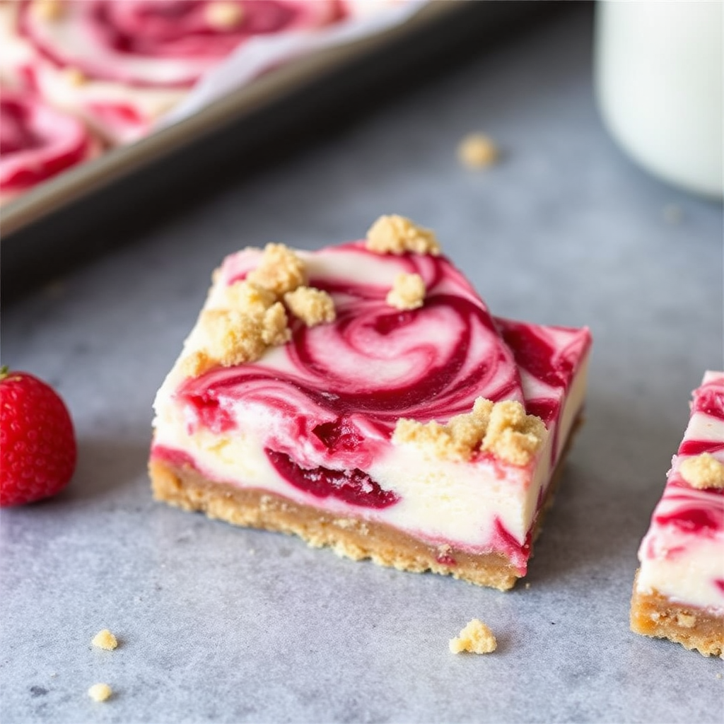 Raspberry Swirl Cheesecake Crumble Bars