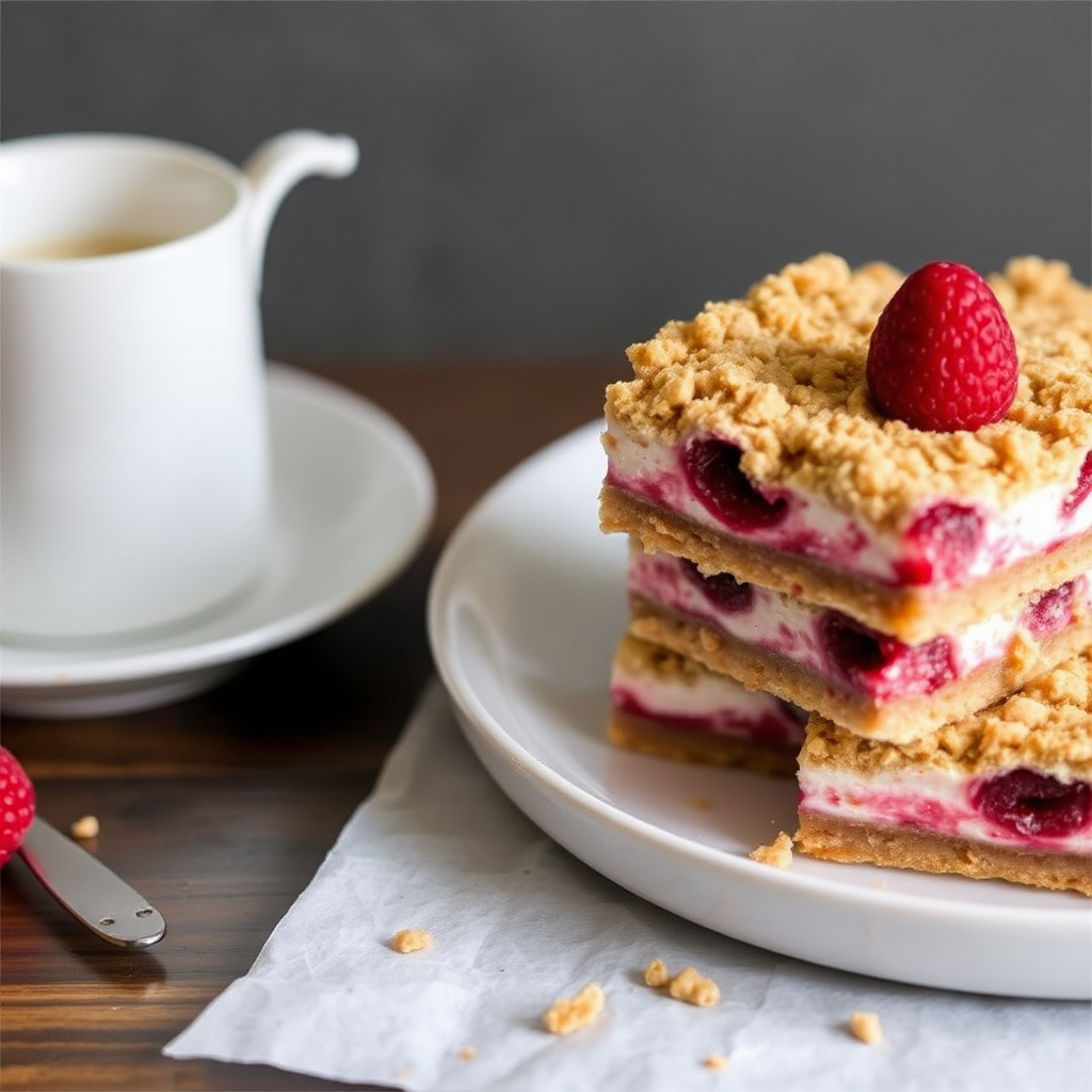 Raspberry Tiramisu Cheesecake Crumble Bars