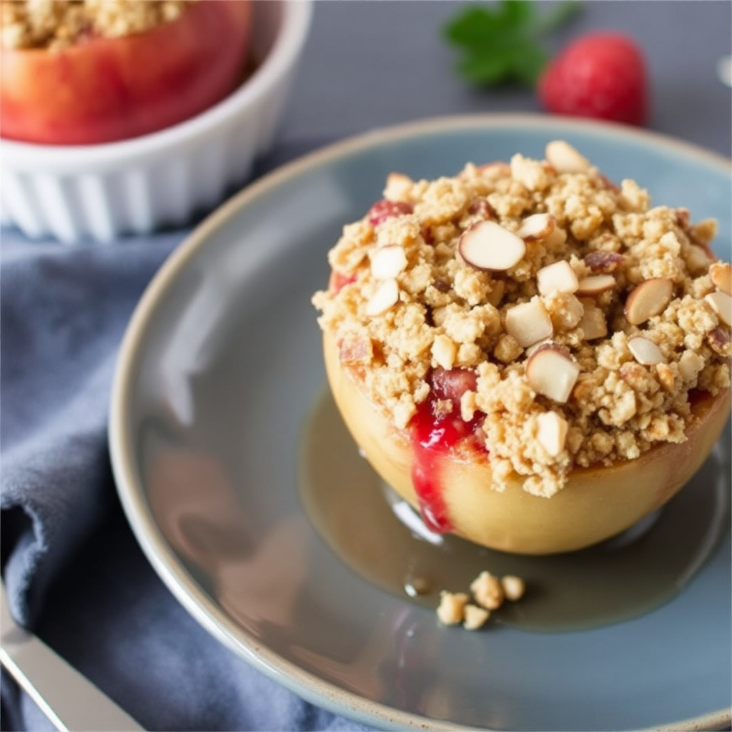 Raspberry and Almond Crumble Baked Apple