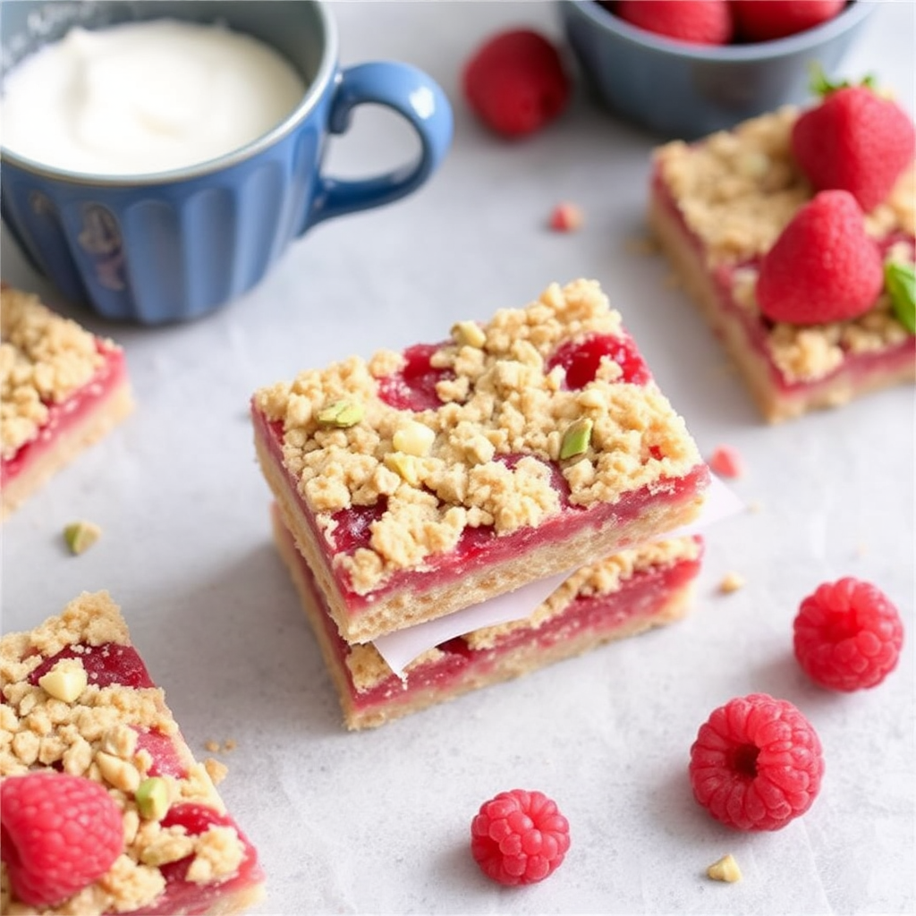 Raspberry and Pistachio Crumble Bars