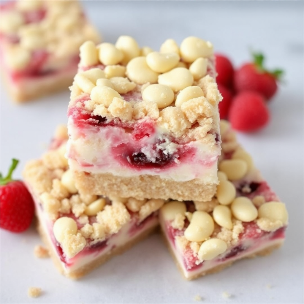 Raspberry and White Chocolate Cheesecake Crumble Bars