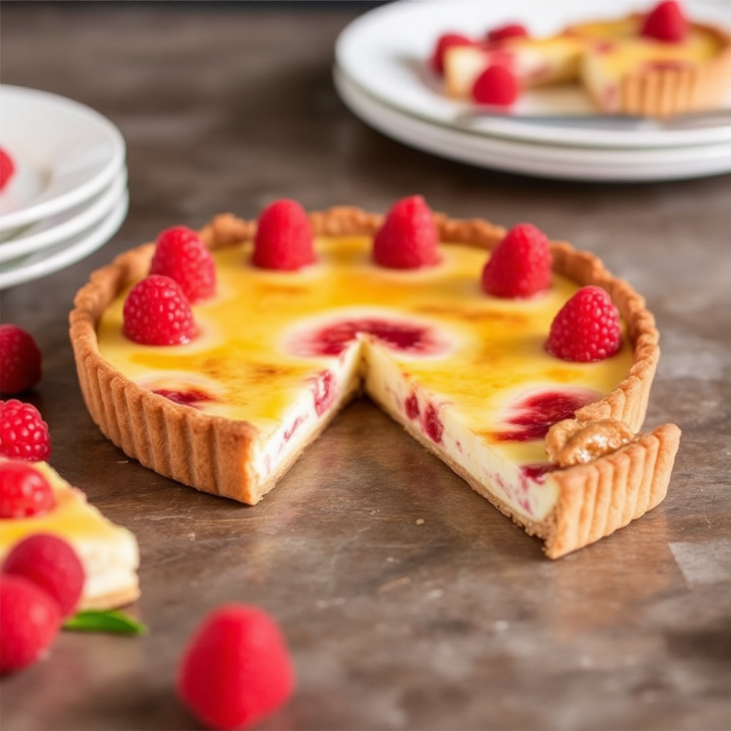 Raspberry and White Chocolate Crème Brûlée Tart