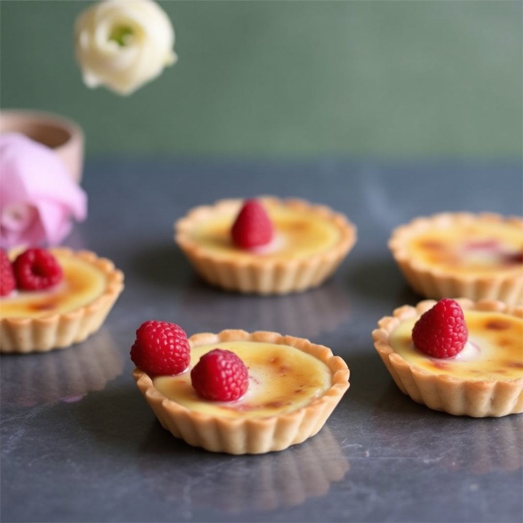 Raspberry and White Chocolate Crème Brûlée Tarts