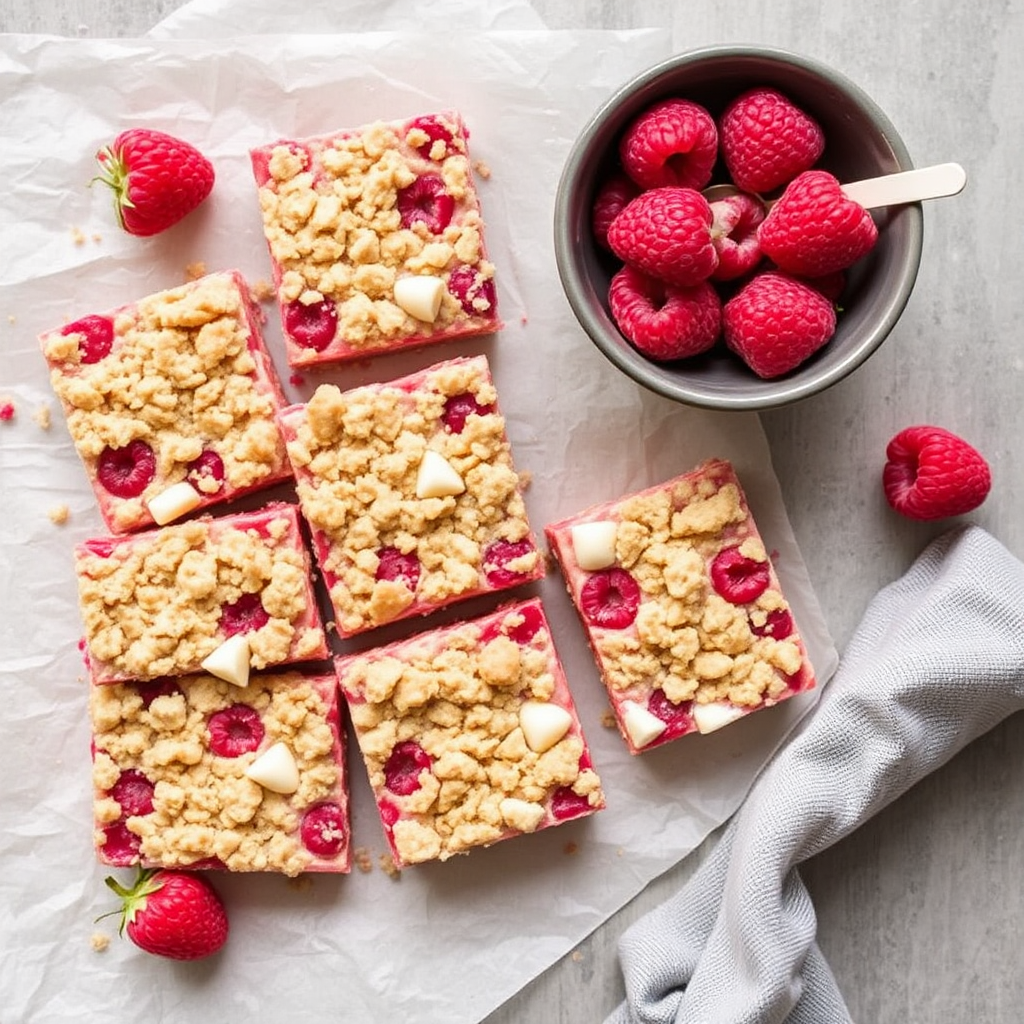 Raspberry and White Chocolate Crumble Bars