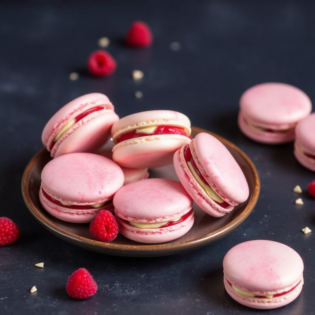 Raspberry and White Chocolate Macarons