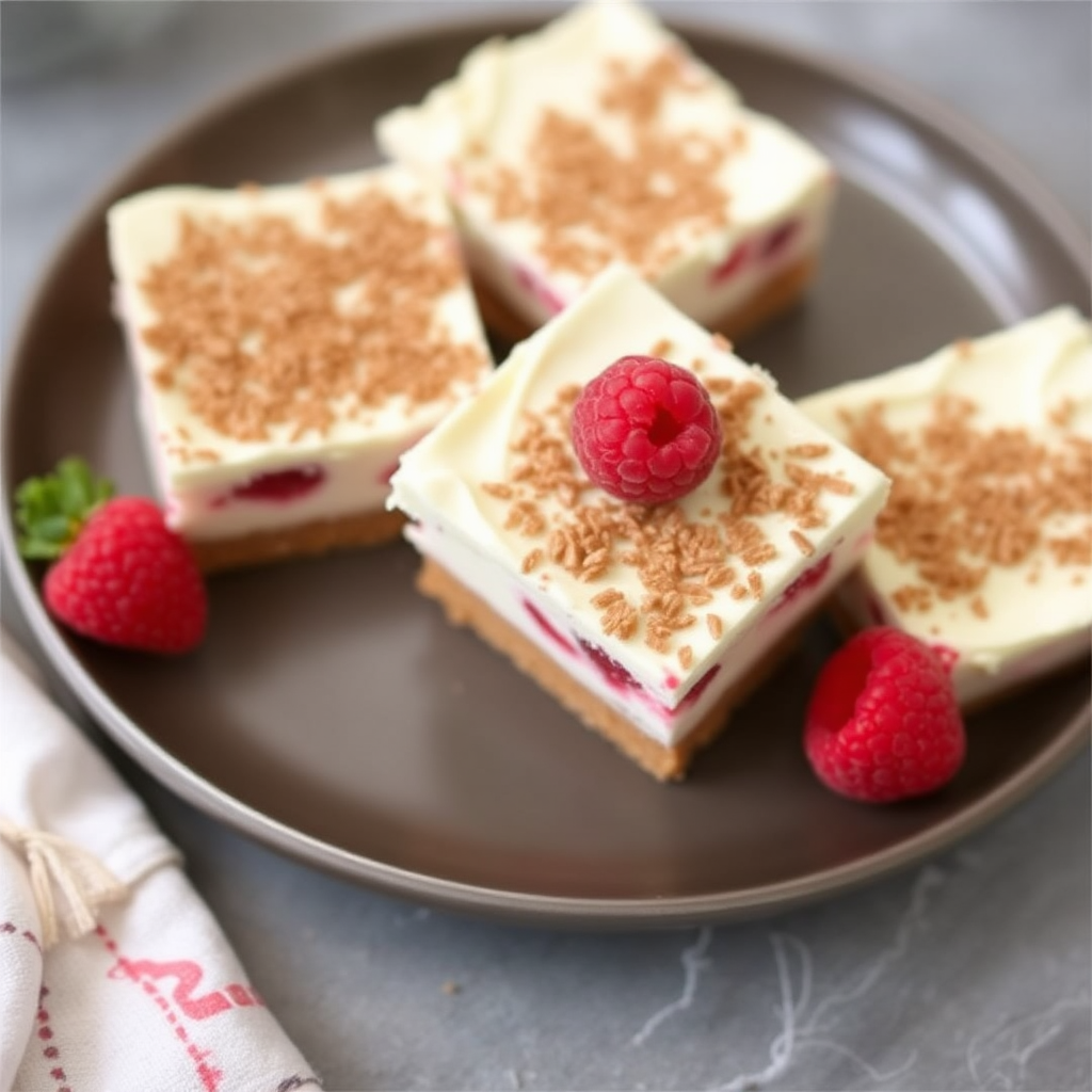 Raspberry and White Chocolate Tiramisu Cheesecake Bars