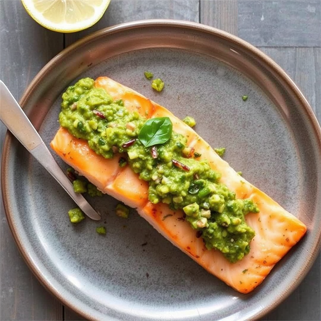 Roasted Salmon with Lemon-Basil Salsa Verde