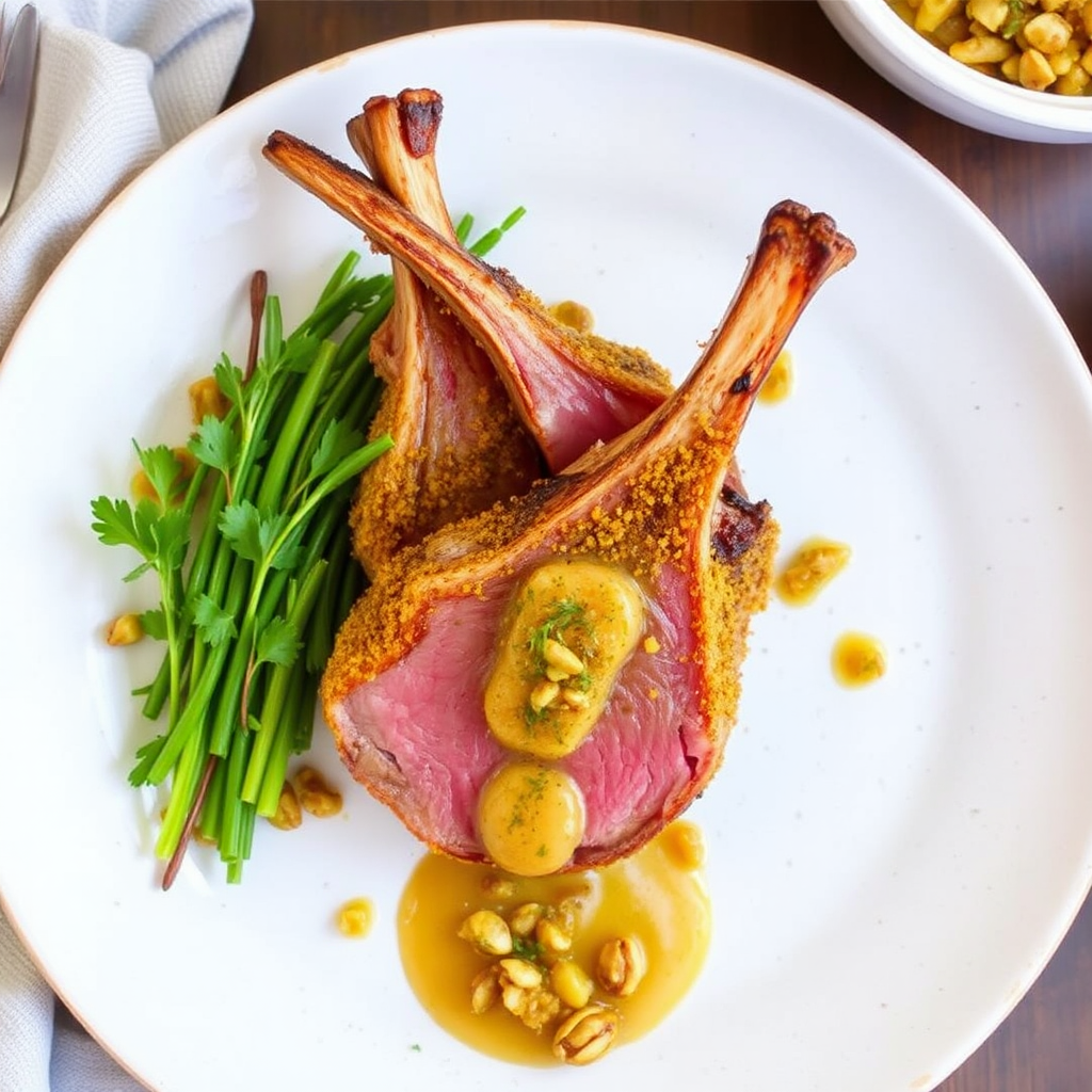 Saffron Crusted Lamb Chops with Quince and Pistachio Relish