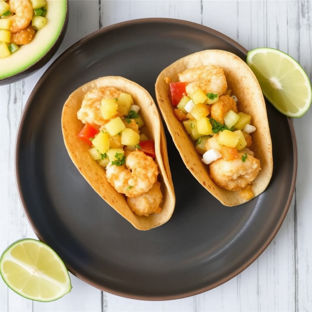 Saffron Crusted Shrimp Tacos with Pineapple Salsa