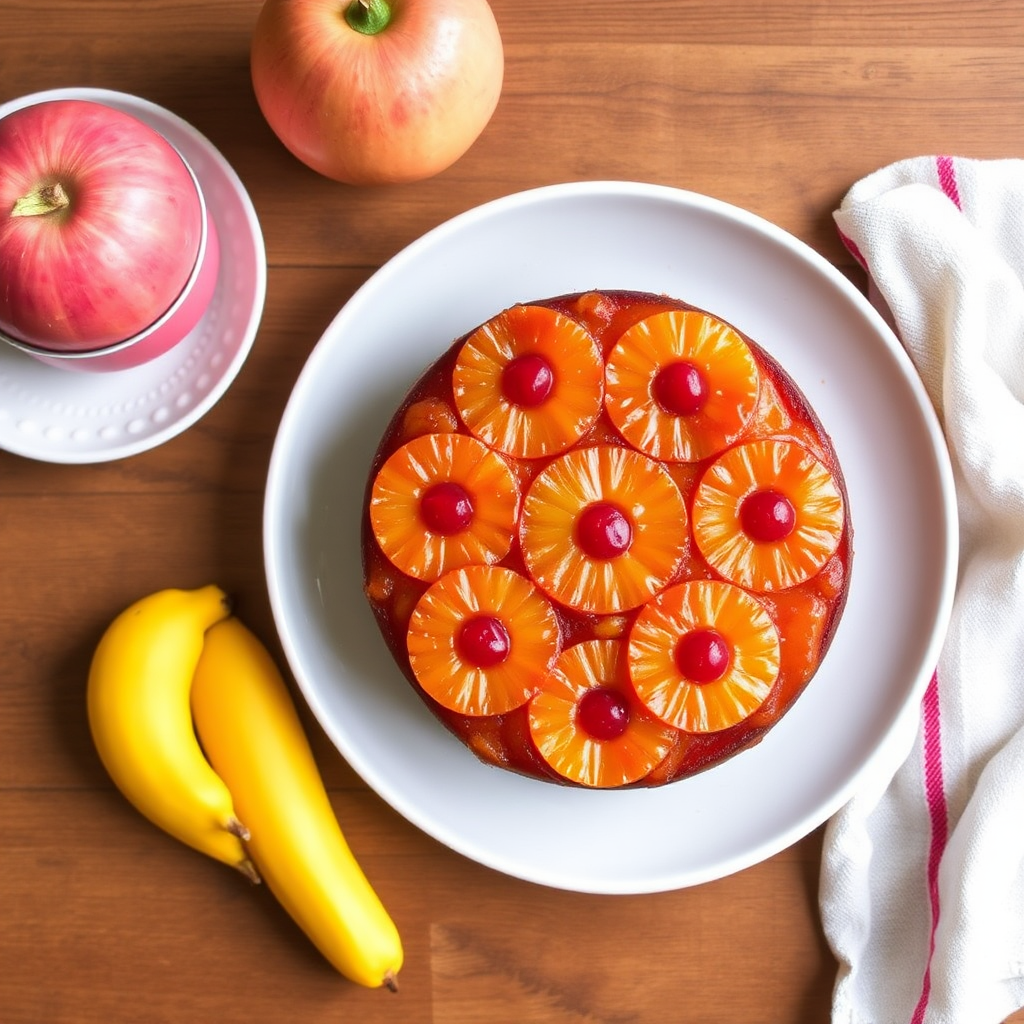 Saffron and Pineapple Upside-Down Cake with Caramelized Plantain