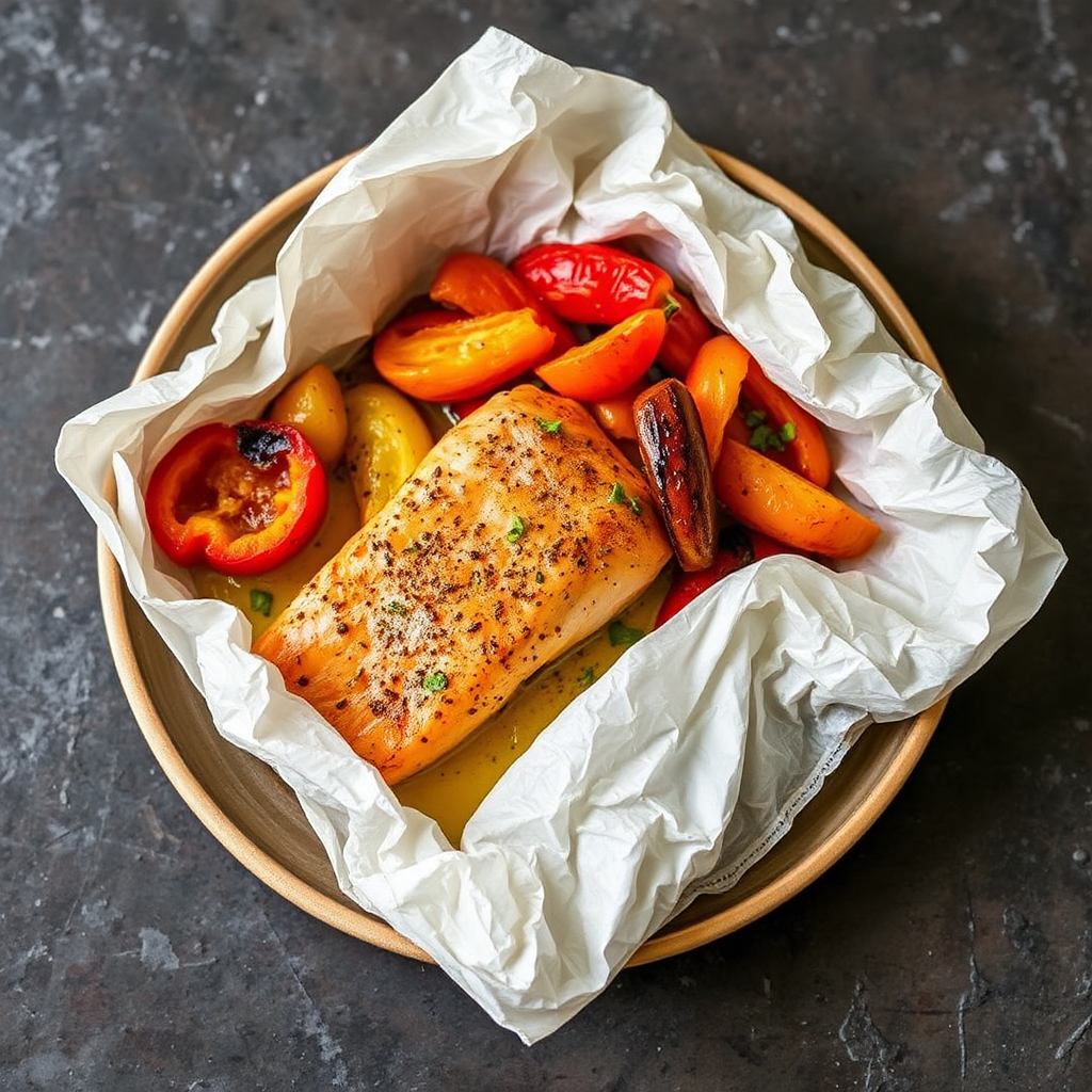 Salmon en Papillote with Roasted Bell Peppers and Lemon-Ginger Butter