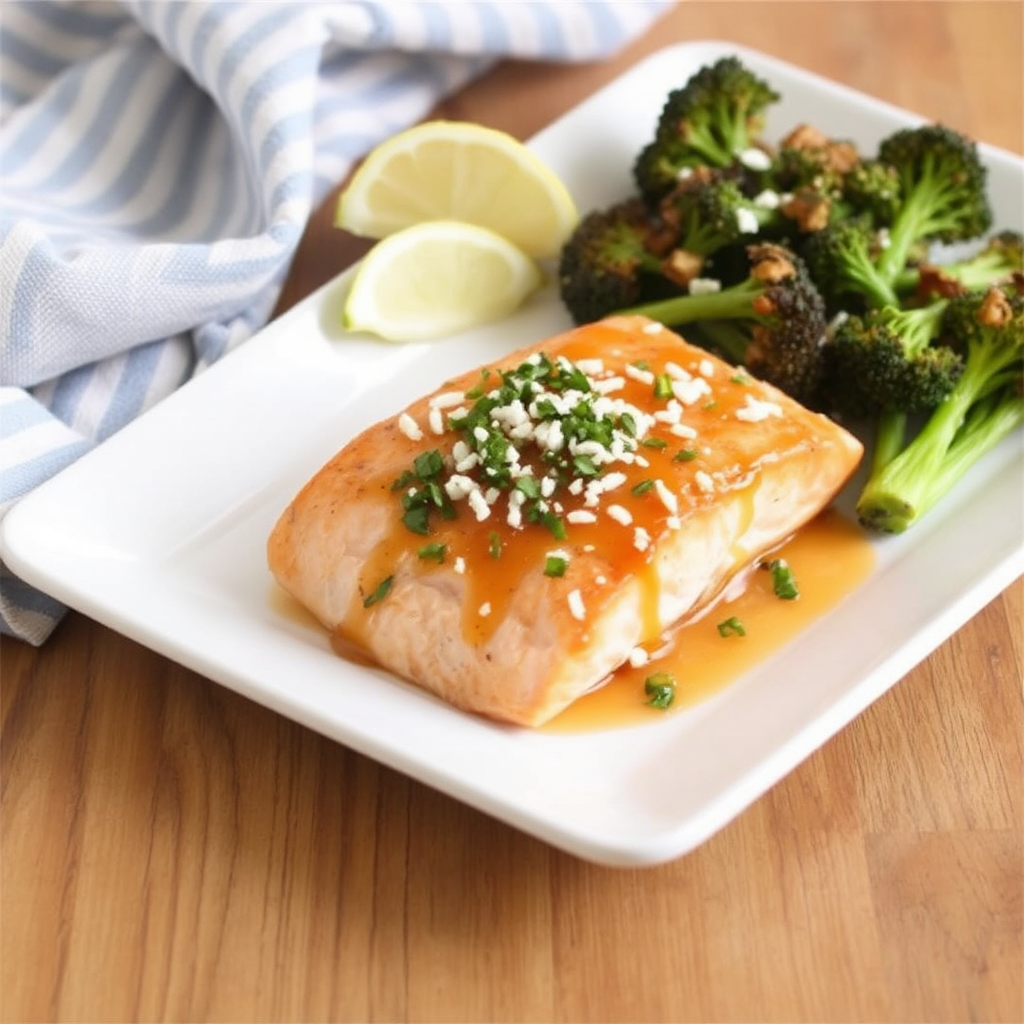 Salmon with Coconut-Ginger Glaze and Roasted Broccoli