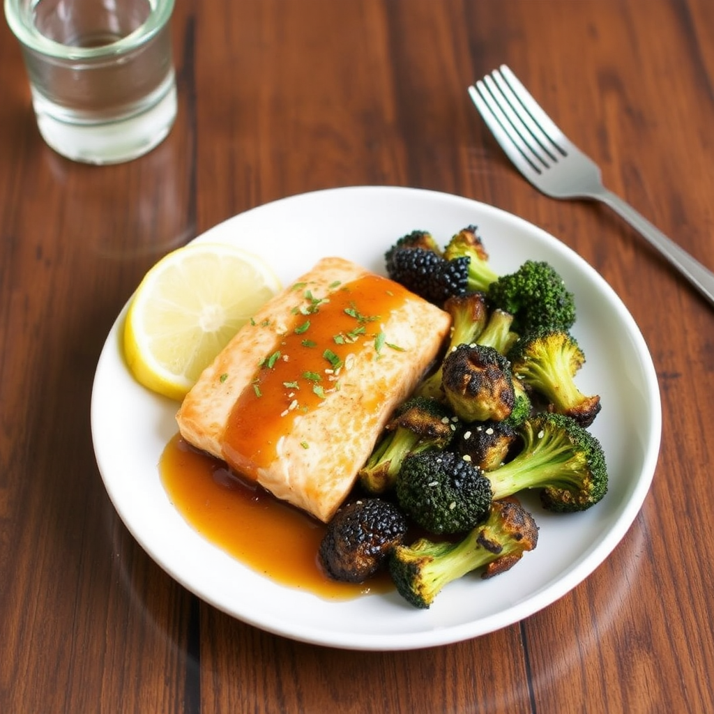 Salmon with Honey-Ginger Glaze and Roasted Broccoli