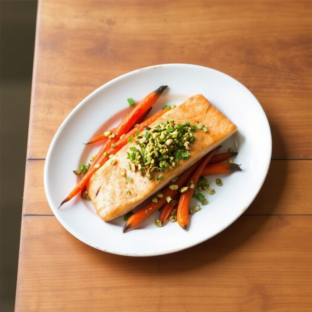 Salmon with Roasted Carrots and Pistachio-Lemon Gremolata