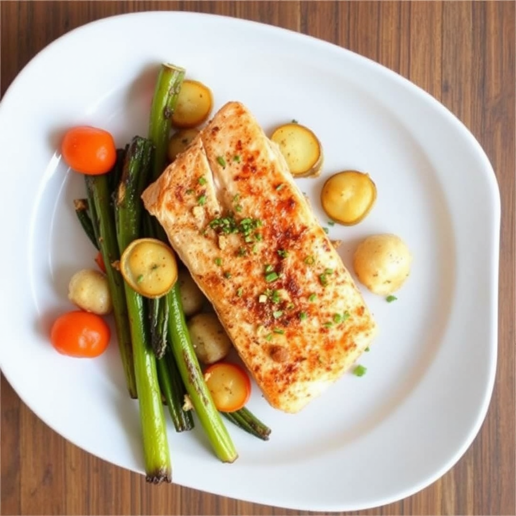 Salmon with Roasted Garlic-Lime Vegetables