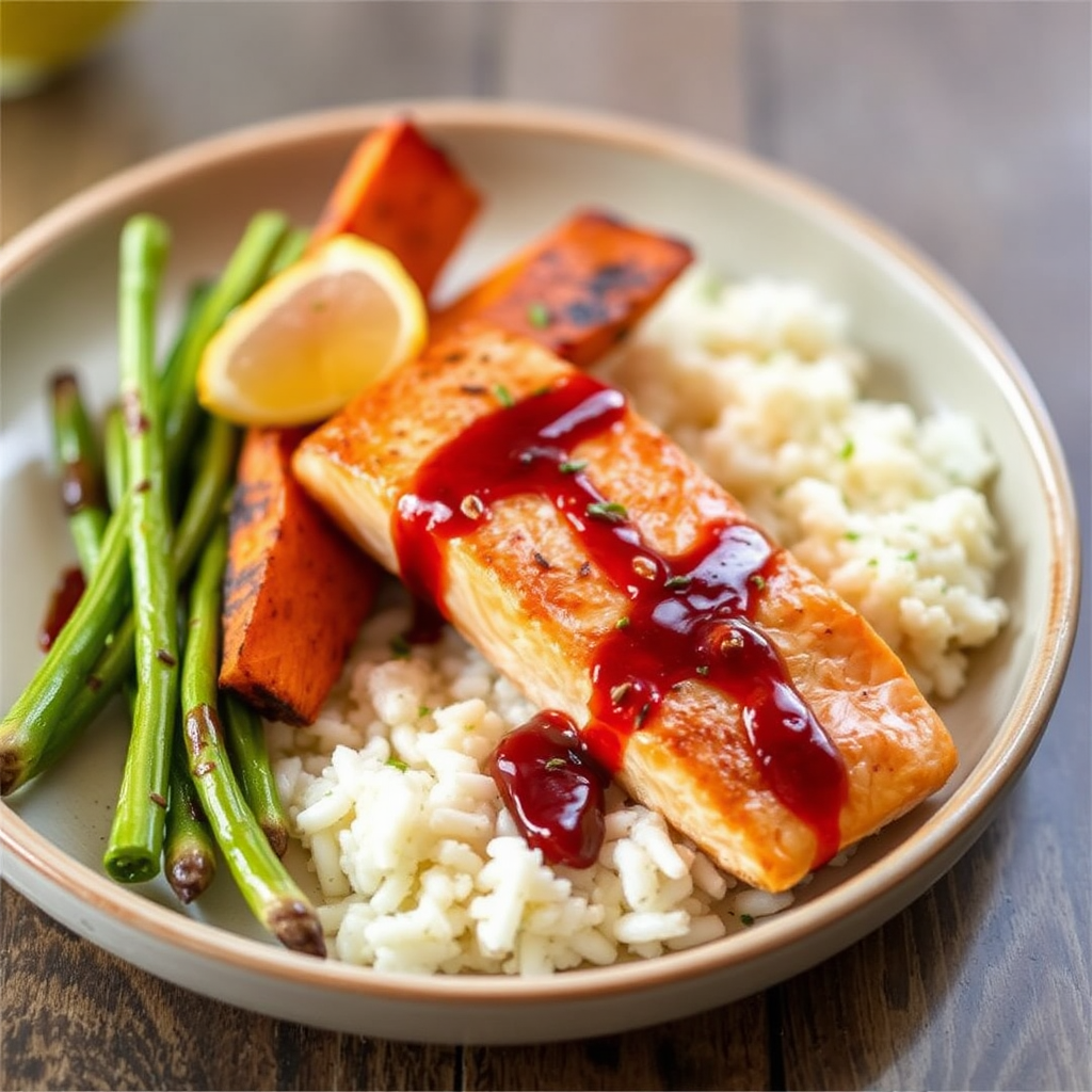 Salmon with Roasted Sweet Potato and Sesame-Lime Glaze