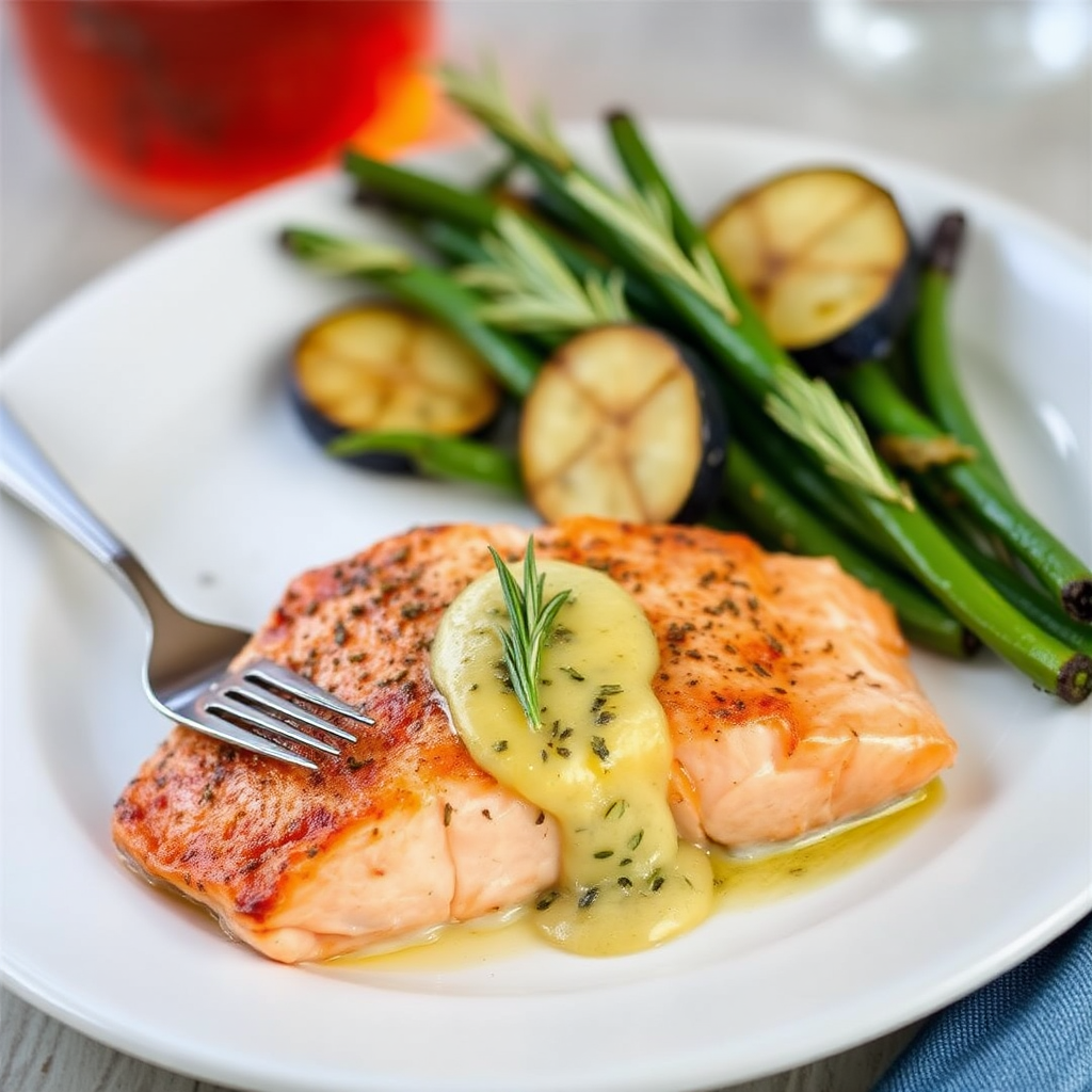 Salmon with Roasted Zucchini and Rosemary Butter