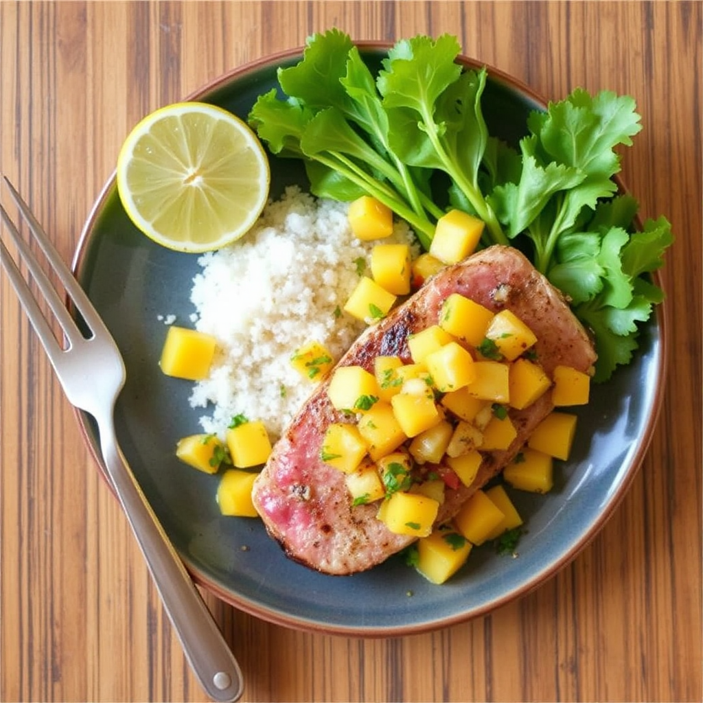 Seared Tuna Steaks with Ginger-Peach Salsa