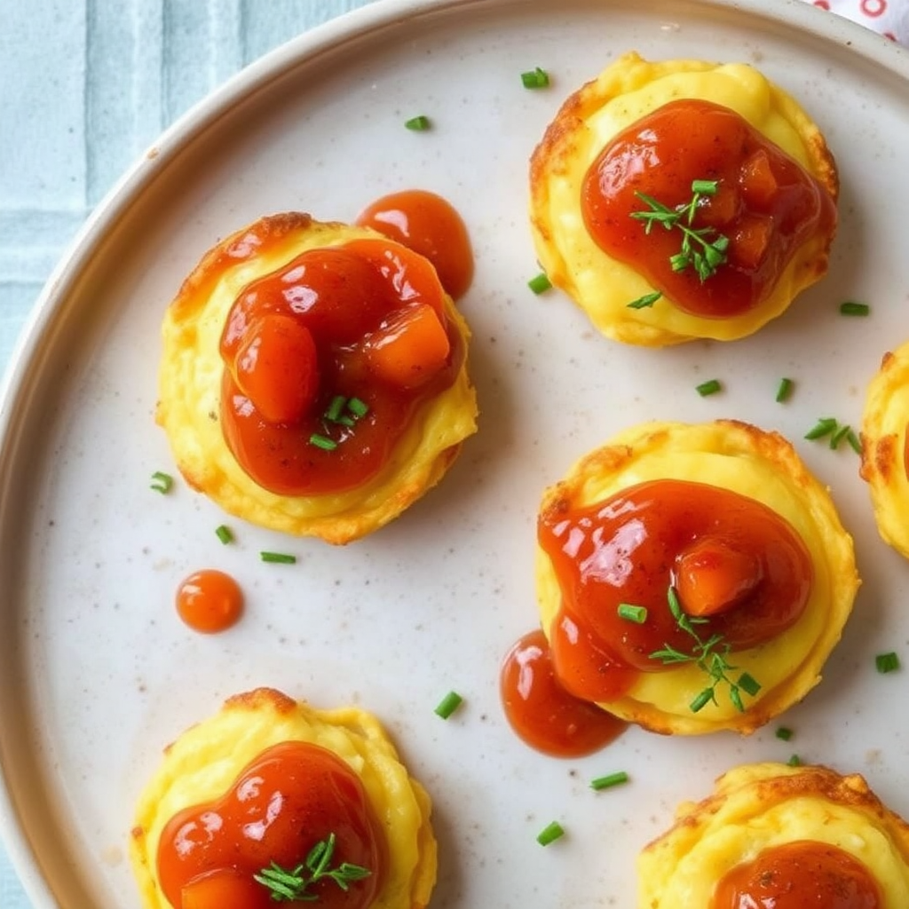 Smoked Paprika and Chive Omelette Bites with Spiced Apple Compote