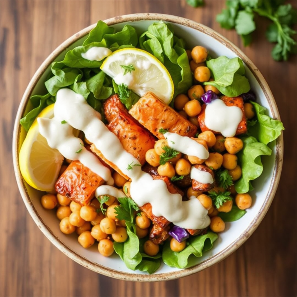 Smoky Salmon and Chickpea Bowls with Creamy Lemon Dressing