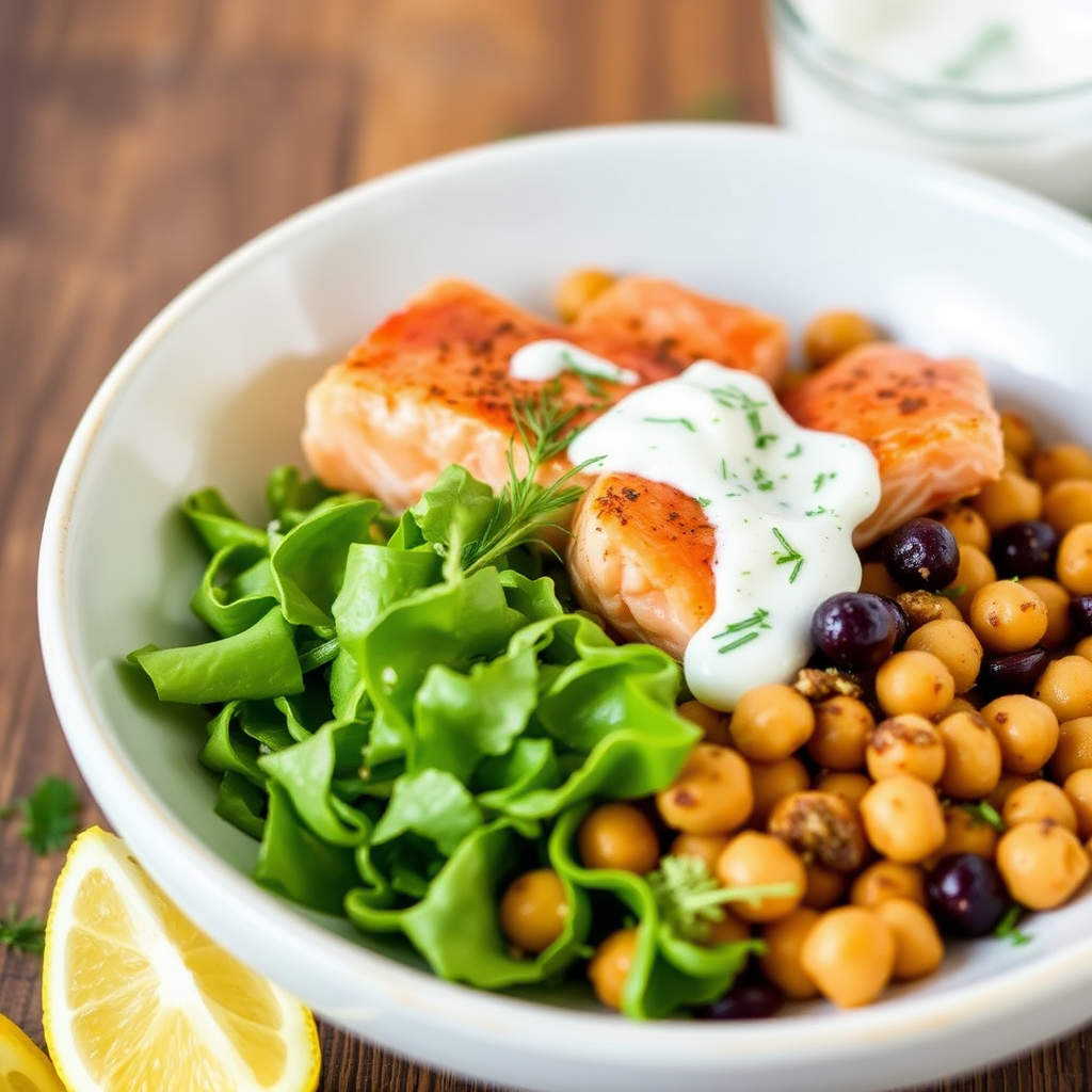 Smoky Salmon & Chickpea Bowls with Lemon-Dill Yogurt