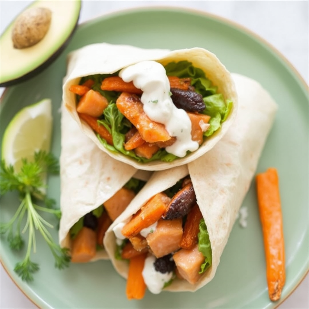 Smoky Salmon and Roasted Carrot Wraps with Creamy Dill Sauce