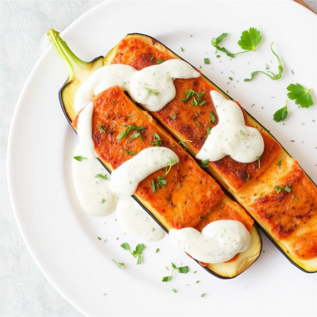 Smoky Salmon & Zucchini Boats with Creamy Dill Sauce