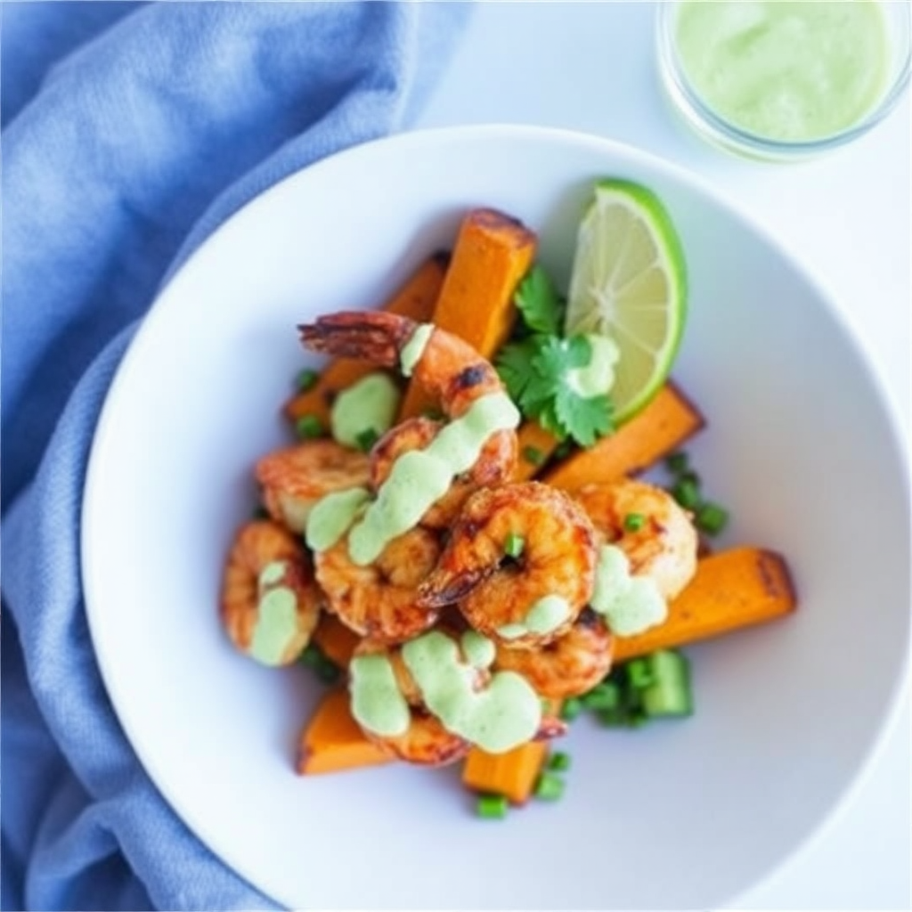 Smoky Shrimp and Sweet Potato Bowls with Cilantro-Lime Dressing