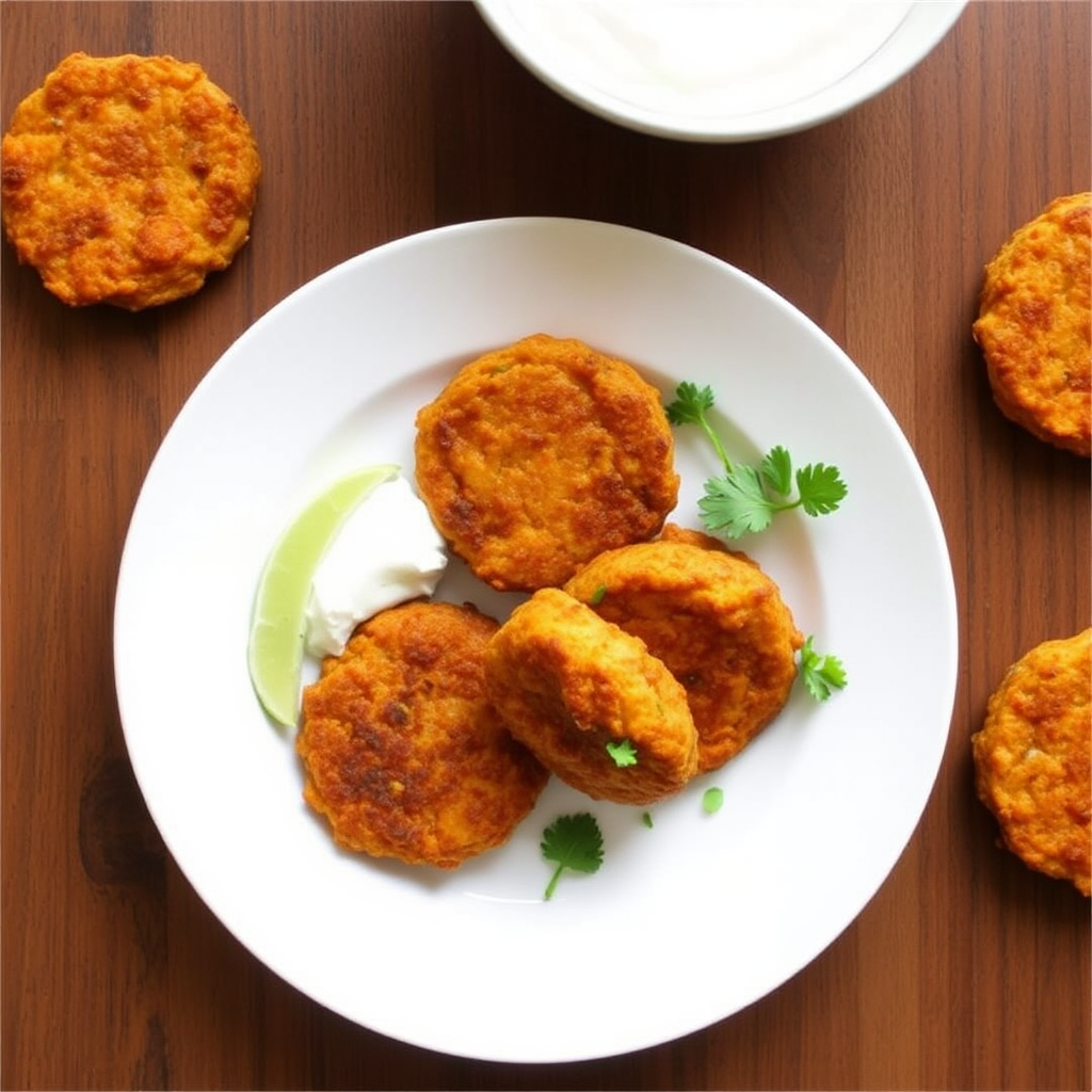 Spiced Carrot and Chickpea Fritters with Coconut Lime Yogurt Dip