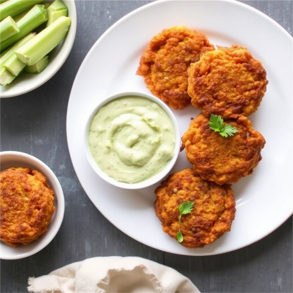 Spiced Carrot & Chickpea Fritters with Creamy Avocado Dip